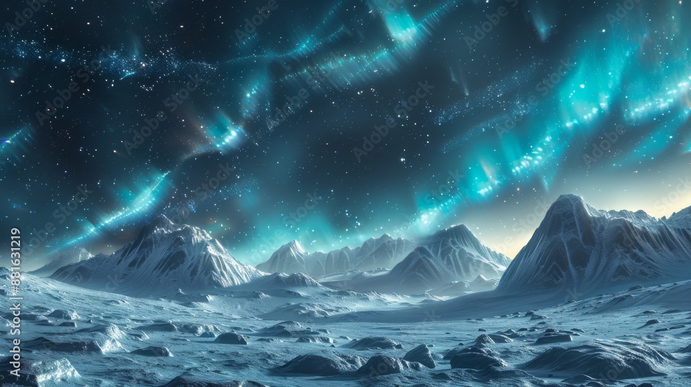 Fototapeta premium Frozen Landscape Under a Vivid Aurora Borealis