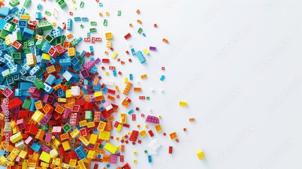 Obraz premium A pile of colorful blocks scattered all over the place White background, white space in the center of picture.
