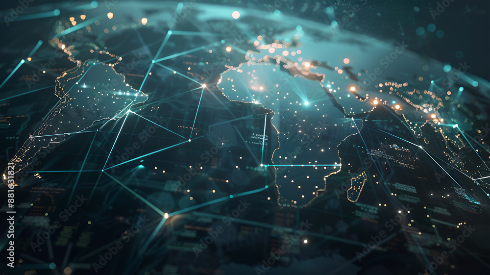 An Abstract World Map of International Networks, Data Transfer, and Cyber Technology in Global Business An Abstract World Map of International Networks, Data Transfer, and Cyber Technology in Global Business