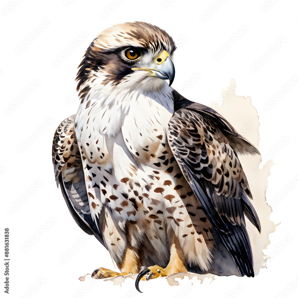 Fototapeta premium illustration watercolor falcon cub white background 