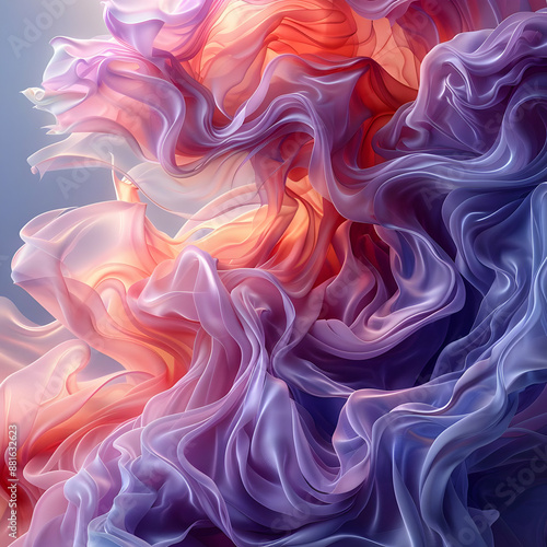 Abstract Purple and Orange Flowing Fabric Illustration