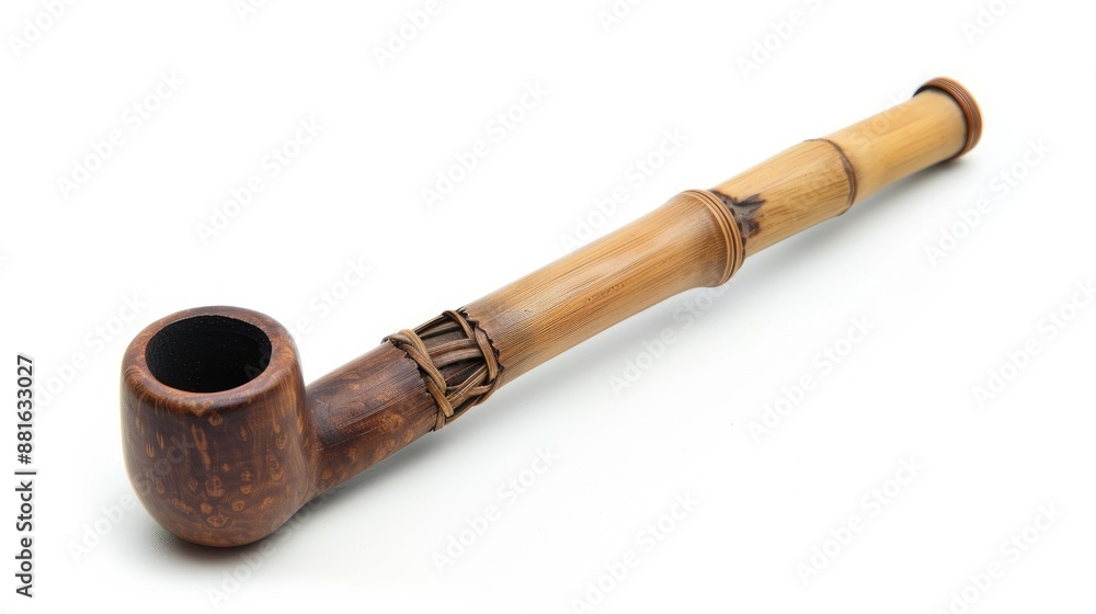 Bamboo tobacco pipe on white background Bamboo tobacco pipe on white background