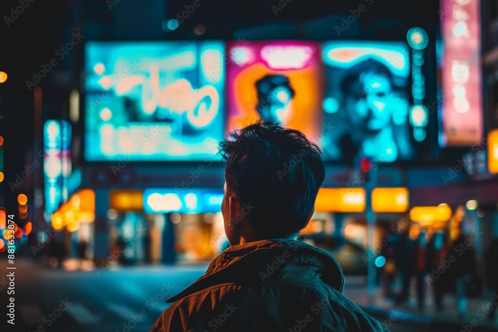 Fototapeta premium Man Looking at Neon Signs.