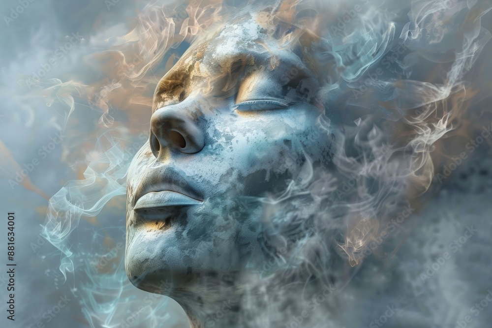 Dreamy Face Emerging from Smoke. Dreamy Face Emerging from Smoke.