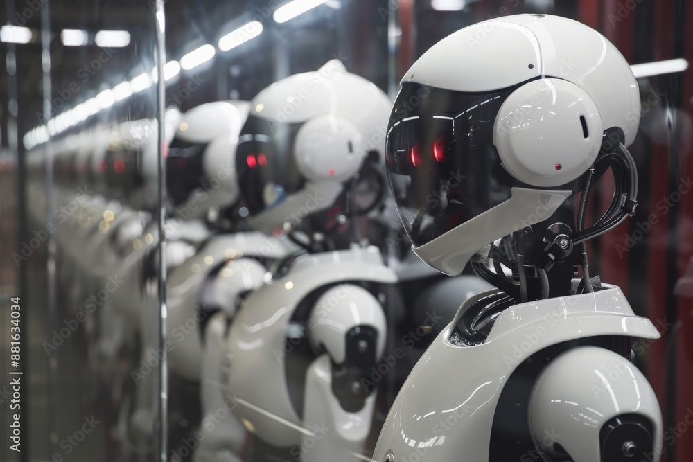 Row of Robots with Red Eyes. Row of Robots with Red Eyes.