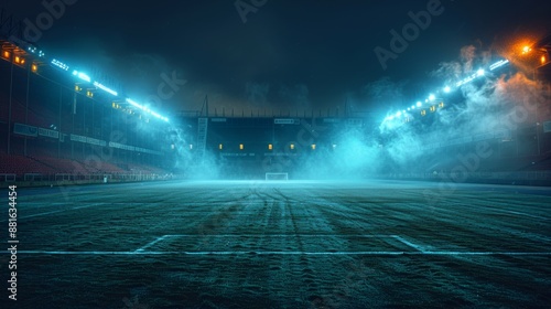 Mysterious Empty Football Stadium at Night - Generative AI