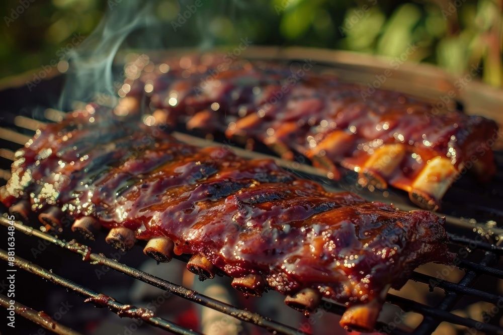 Closeup of Delicious BBQ Ribs on a Grill Closeup of Delicious BBQ Ribs on a Grill