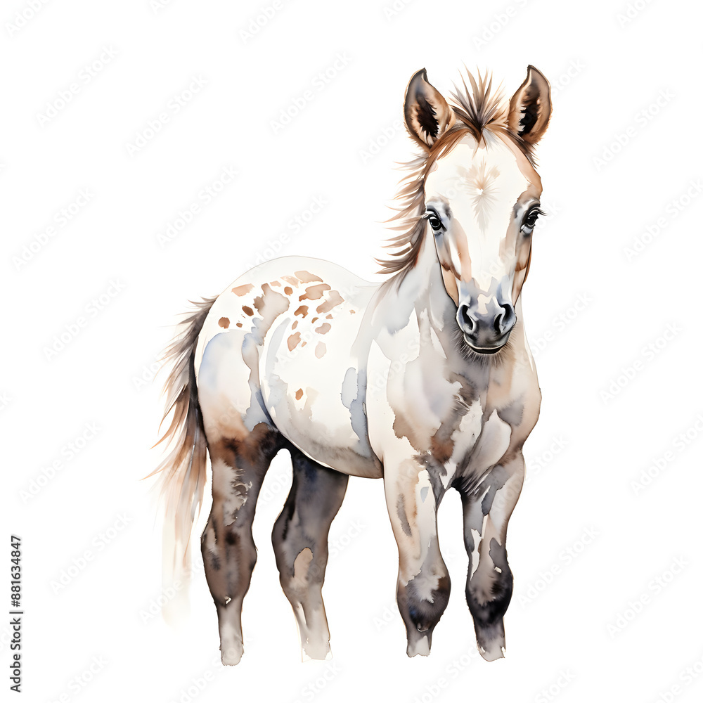 Fototapeta premium illustration watercolor baby horse white background