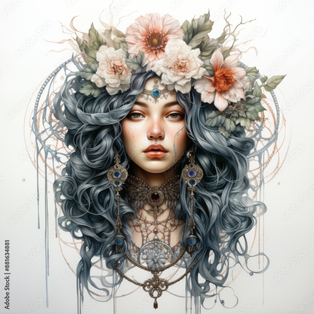 Enchanted Portrait of a Woman with Flower Crown Enchanted Portrait of a Woman with Flower Crown
