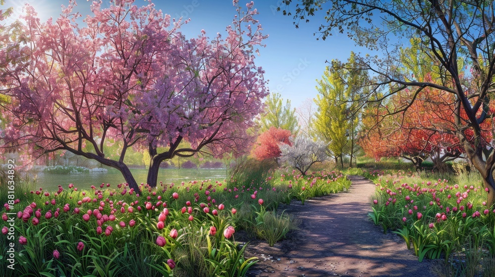 Naklejka premium Spring blossoms in panoramic view