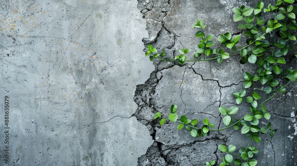 Plants growing in cement wall cracks known as vintage style backdrop with space for text Plants growing in cement wall cracks known as vintage style backdrop with space for text