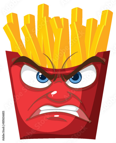 Illustration of angry fries in a red box