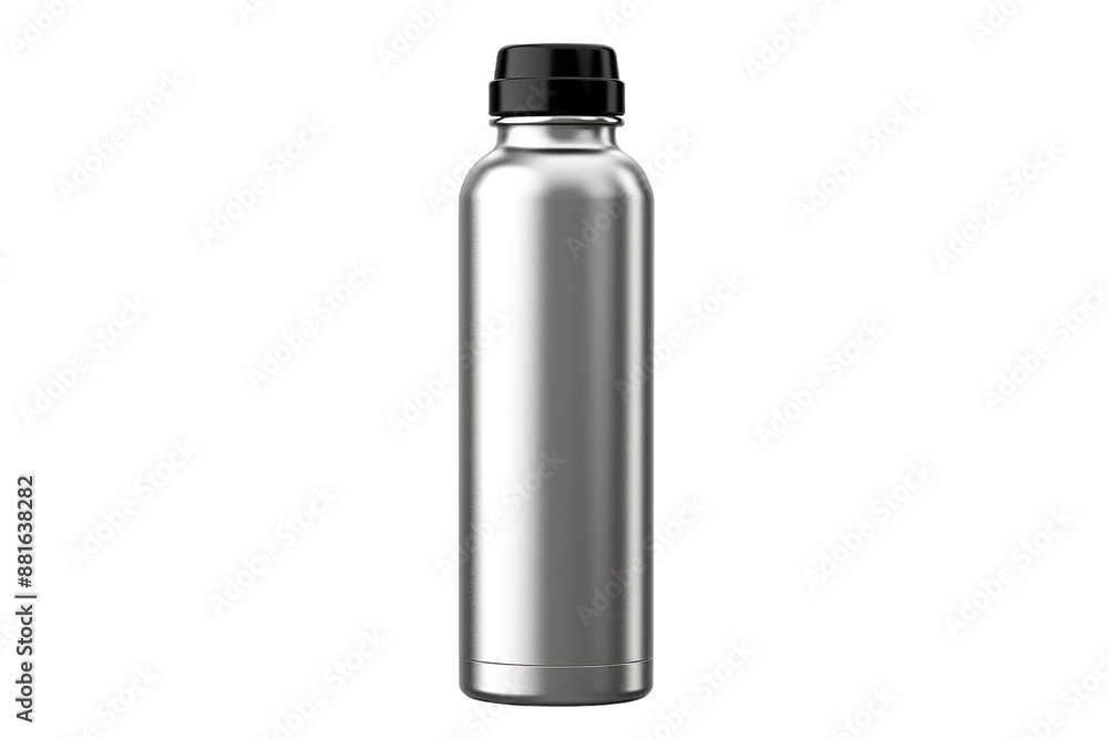 Fluid Elegance: A Stainless Steel Water Bottle on a White Canvas on White or PNG Transparent Background. Fluid Elegance: A Stainless Steel Water Bottle on a White Canvas on White or PNG Transparent Background.
