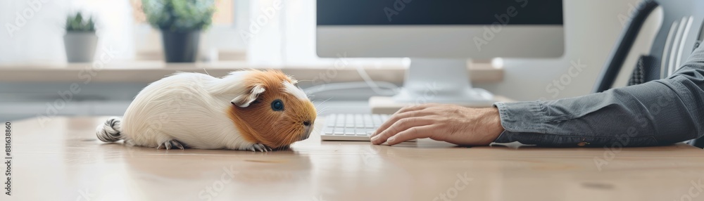 Fototapeta premium Guinea Pig Office Companion: A Rodent's Guide to Computing