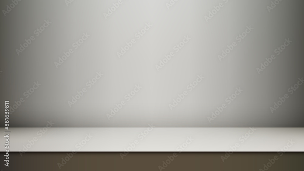Elegant White Shelf on Gray Wall in Modern Studio Room background, Perfect for Product Display, Mockup Elegant White Shelf on Gray Wall in Modern Studio Room background, Perfect for Product Display, Mockup
