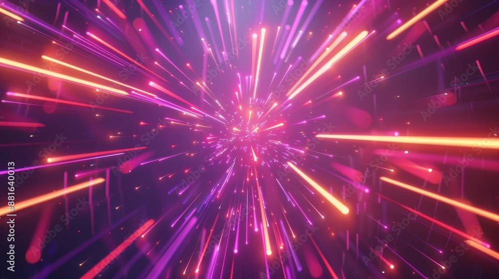 Abstract burst of pink and blue neon lights radiating from the center, creating a dynamic and energetic visual effect. Abstract burst of pink and blue neon lights radiating from the center, creating a dynamic and energetic visual effect.
