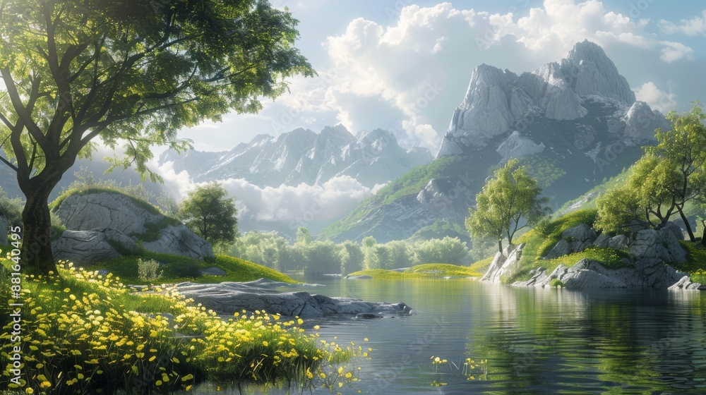 Naklejka premium Mountain Lake Serenity: A Peaceful Oasis