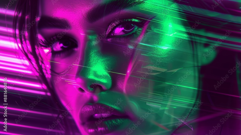 Beauty portrait with vibrant digital glitch art effects. Beauty portrait with vibrant digital glitch art effects.