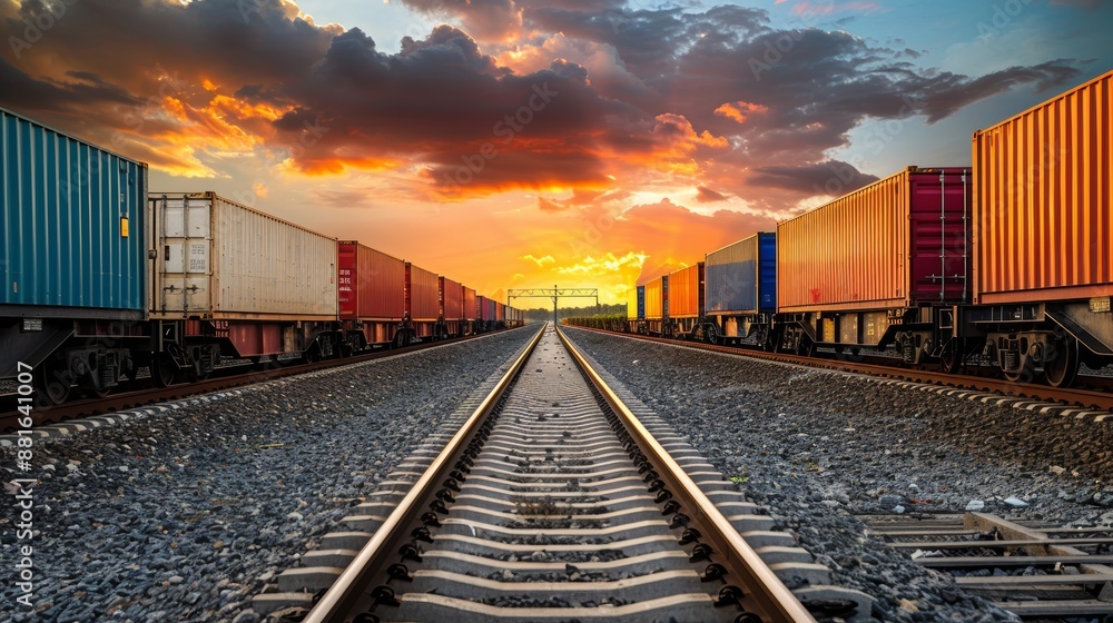 cargo freight train with container boxes. concept of export import of trade goods cargo freight train with container boxes. concept of export import of trade goods