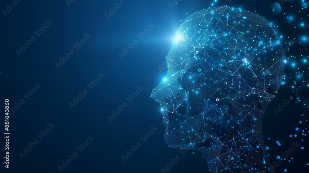 The digital human head, illuminated by blue light, symbolizes advanced technology, artificial intelligence, creativity, science, and innovation through neural connections in a futuristic context The digital human head, illuminated by blue light, symbolizes advanced technology, artificial intelligence, creativity, science, and innovation through neural connections in a futuristic context