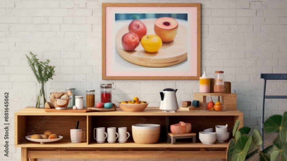 Kitchen Countertop with Fruit Still Life and Kitchen Supplies Kitchen Countertop with Fruit Still Life and Kitchen Supplies