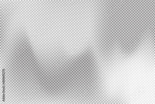 Radial halftone spotted gradient background. Dotted stains concentric texture with fading effect. Black and white circle shade wallpaper. Grunge rough vector. Monochrome geometric backdrop.	