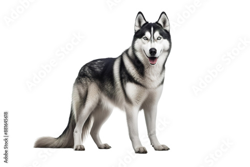 Monochrome Majesty: A Black and White Husky Stands Out on a Blank Canvas on White or PNG Transparent Background.