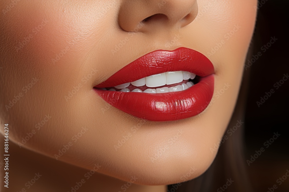 Close up of a stunning woman with a radiant smile highlighting her beautiful and plump lips Close up of a stunning woman with a radiant smile highlighting her beautiful and plump lips
