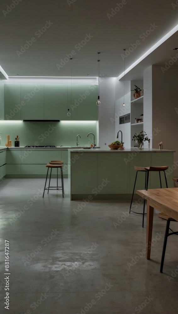 Fototapeta premium Kitchen with Green Cabinets and White Walls