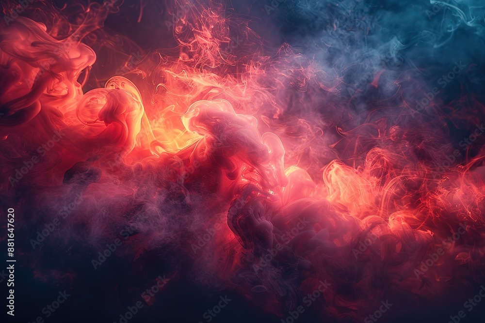 A colorful, swirling cloud of smoke with a red and blue hue A colorful, swirling cloud of smoke with a red and blue hue