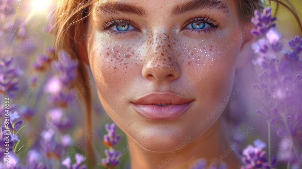 woman with clear radiant beauty face skin softly lit with a lavender background woman with clear radiant beauty face skin softly lit with a lavender background