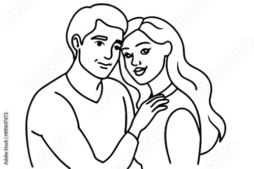 Couple Hugging Line Art Heartfelt Hug Design