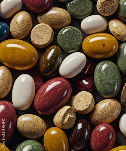 Stones on a white background, featuring a mix of natural pebbles and rocks, with an abstract touch and a focus on health and wellness themes photo