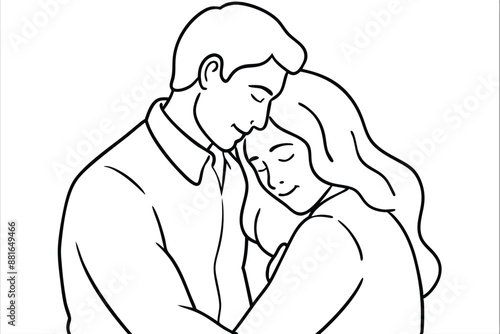 Couple Hugging Line Art Romantic Silhouette Artwork