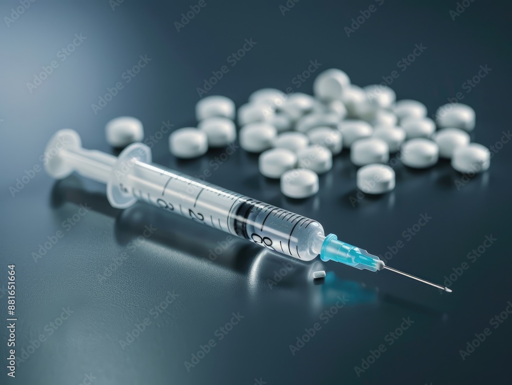 Fentanyl drug and syringe. Fentanil is opioid used as a pain medication and for anesthesia. Fentanyl drug and syringe. Fentanil is opioid used as a pain medication and for anesthesia.