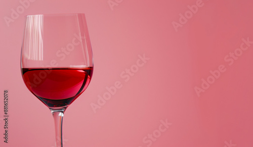 Close-up of a glass of red wine against a pink background. The elegant composition highlights the sophistication and allure of wine.
