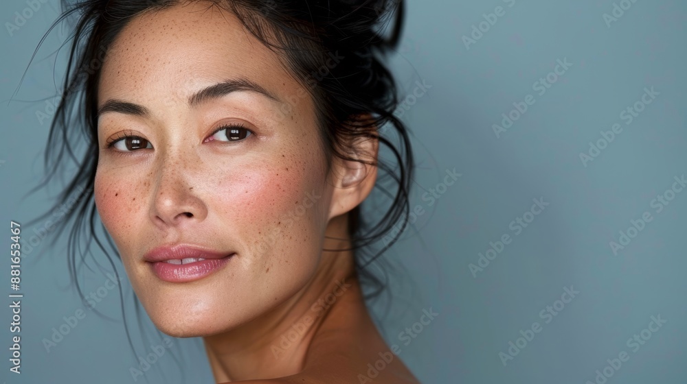 © atipong - Beautiful Asian woman of middle age posing for beauty portrait. Pretty mature adult lady model from Asia looking at camera smiling on background advertising anti aging skin care. Face skincare . © atipong - Beautiful Asian woman of middle age posing for beauty portrait. Pretty mature adult lady model from Asia looking at camera smiling on background advertising anti aging skin care. Face skincare .