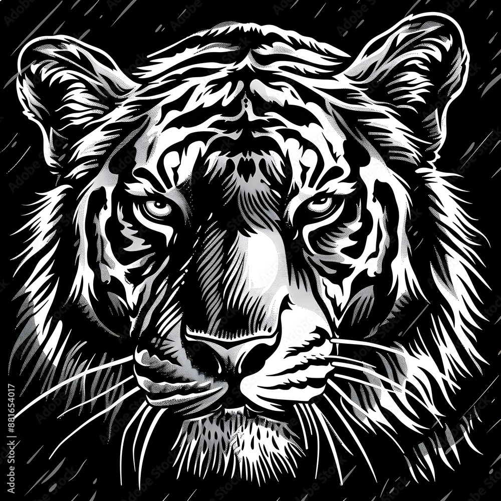 Hand drawn tiger silhouette in a minimal style. Black and white graphic illustration isolated on white background Hand drawn tiger silhouette in a minimal style. Black and white graphic illustration isolated on white background