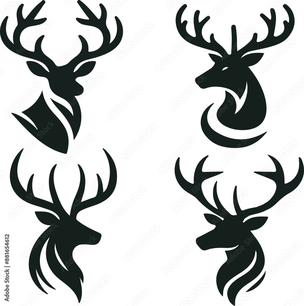Four Black And White Deer Head Silhouettes logo Four Black And White Deer Head Silhouettes logo