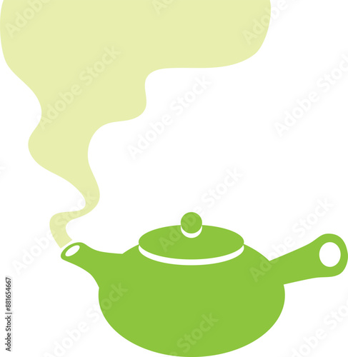 湯気の出る緑のお茶の急須のベクターロゴイラスト