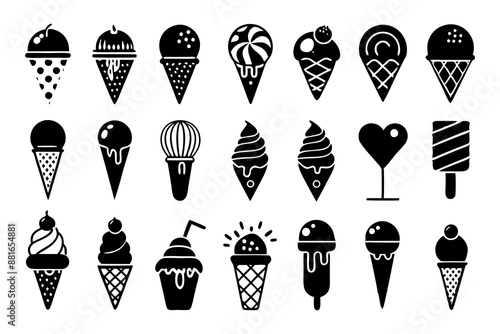 A set of modern ice-creams silhouettes black vector art illustration