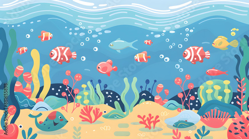 Wallpaper Mural Underwater scene in a flat design style cartoon children illustration Torontodigital.ca