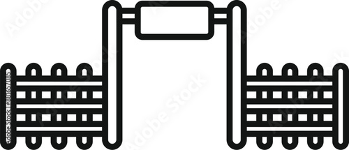 Simple line art icon of playground equipment featuring a horizontal bar for hanging and two side fences