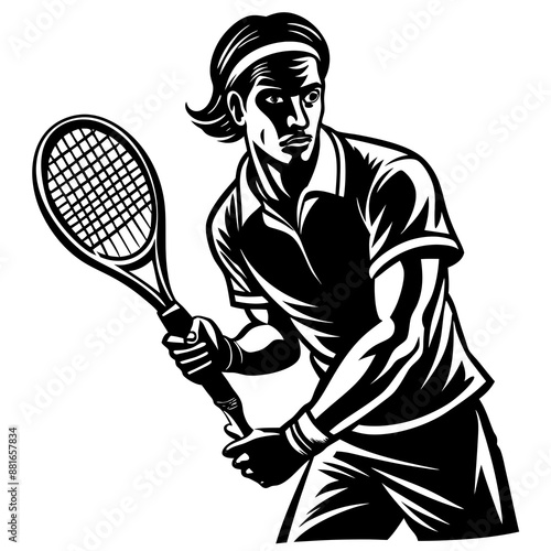 Tennis Player Vector Illustration: Cartoon, Clipart, and Line Art Designs for Digital Use