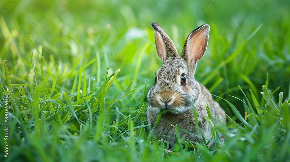 A cute rabbit is in the grass A cute rabbit is in the grass