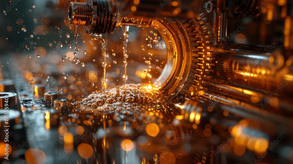 Close-up of Oil Lubricated Machinery in Motion - Generative AI Close-up of Oil Lubricated Machinery in Motion - Generative AI