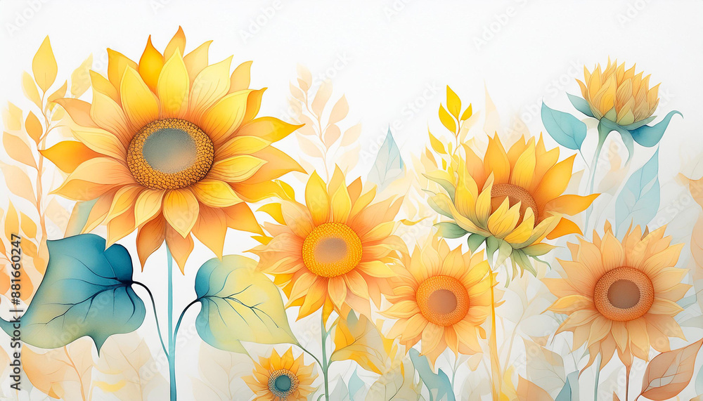 Obraz premium ヒマワリの水彩画イメージ,Generative AI,AI画像