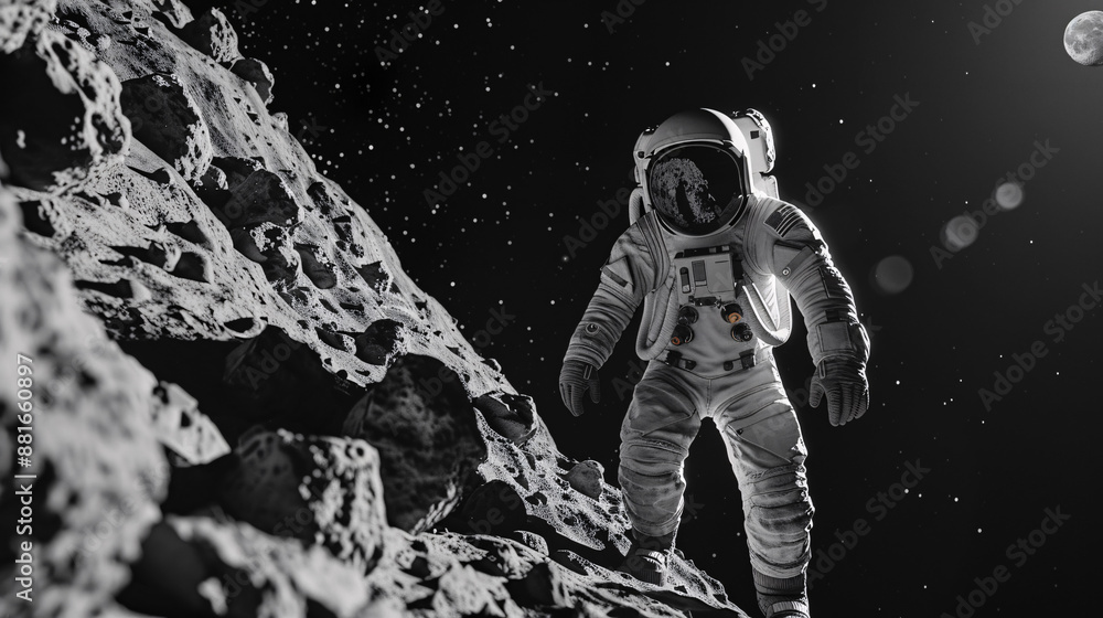 Spaceman or astronaut exploring the surface of the moon. Spaceman or astronaut exploring the surface of the moon.