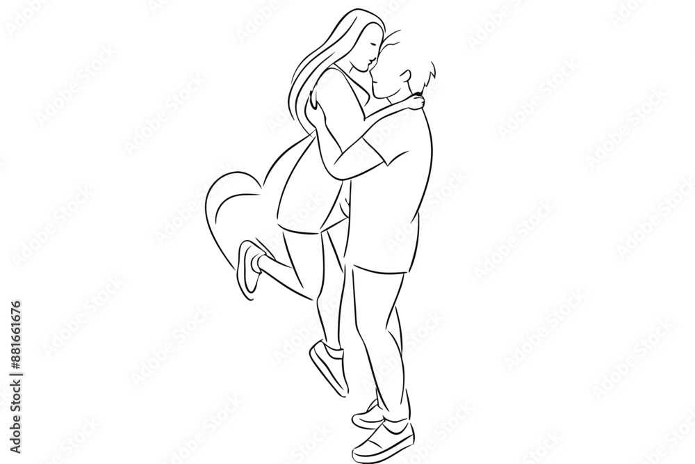 Happy Couple Line Art Loving Moment Design Happy Couple Line Art Loving Moment Design