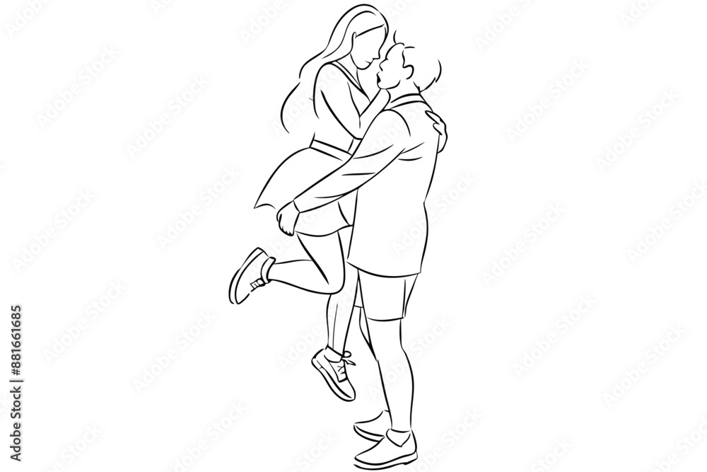 Fototapeta premium Happy Couple Line Art Loving Smile Design